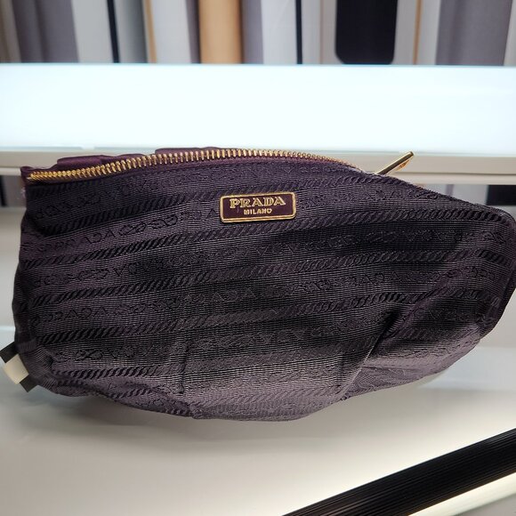 Vintage Prada Mini Wristlet Bag in Purple Eggplant Satin Fabric w Gold Hardware - Picture 7 of 16
